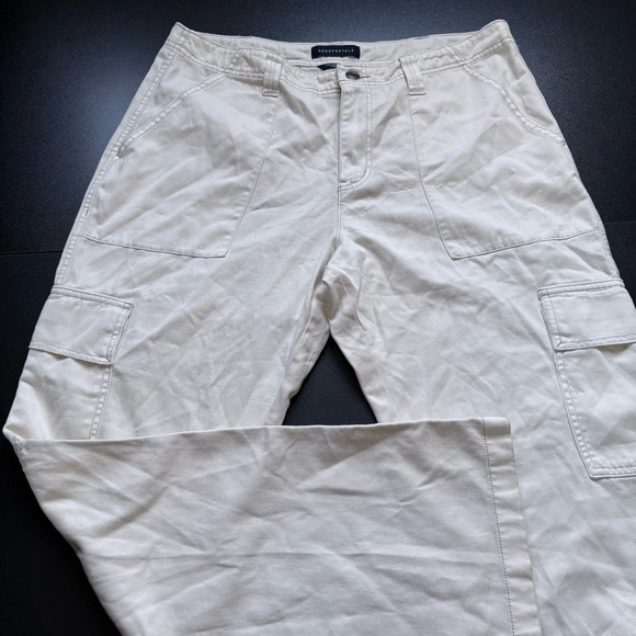 Low Rise Flare Utility Jeans Light Khaki Pockets Grungy Style Womens 16 Aero - Picture 2 of 8